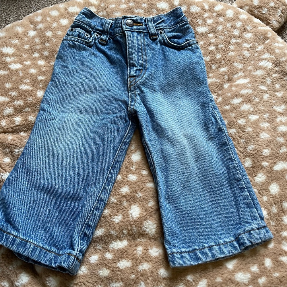 Light wash bootcut blue jeans, Size 12 months